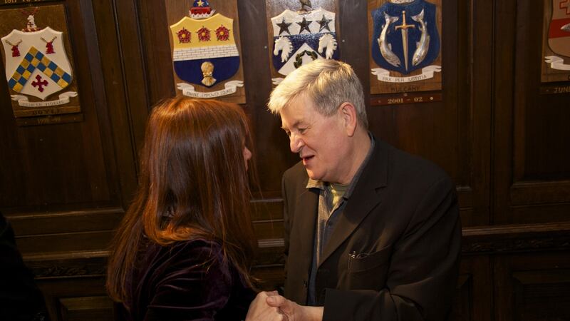 Rachel Hagerty and Philip Casey at the celebration of his his 65th birthday and Selected Poems at the Mansion House. Photograph: Sara Freund
