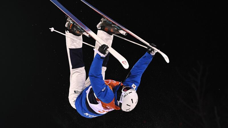 Moguls skiier Seo Jee-won of South Korea trains in Pyeongchang. Photograph: Dylan Martinez