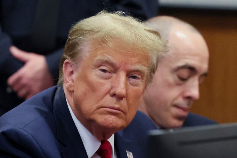 Mr Trump has increasingly made his court involvement part of his political campaign. Photograph: by Brendan McDermid/AFP via Getty Images