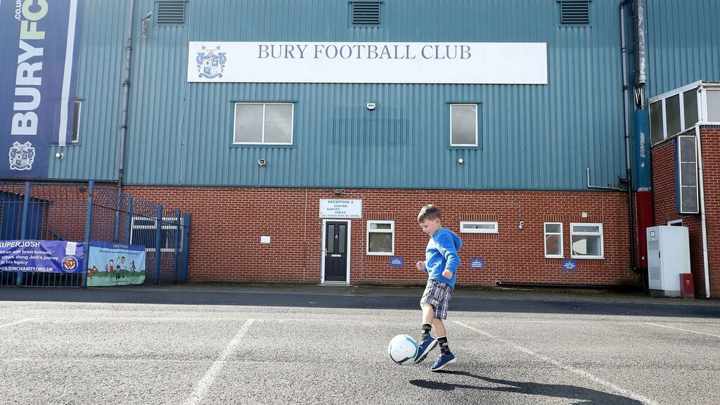 Bury have had their first six games postponed by the English Football League, been removed from the EFL Cup and face the very real prospect of being ejected from the league on Friday, which would mean League One proceeding this season with only 23 teams. Photo: Martin Rickett/PA Wire.
