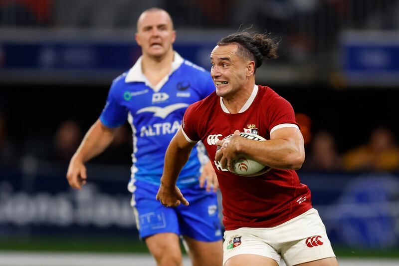 James Lowe of the British Lions runs across the field. Photograph: James Worsfold/Getty