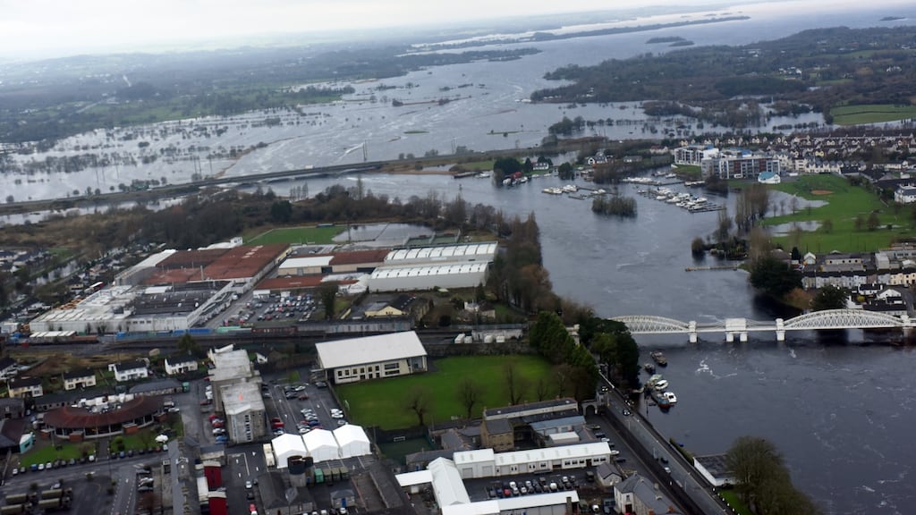 Overhead view of flooding in Athlone. Photograph: Irish Air Corps
