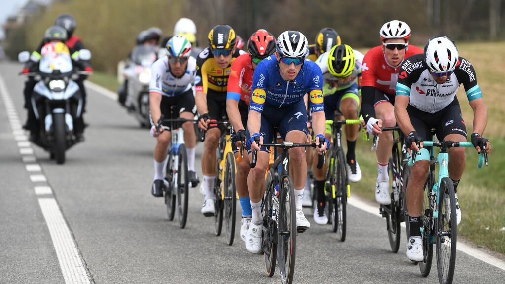 Sam Bennett (in blue) missed out in the Gent-Wevelgem on Sunday. Photograph: Tim de Waele/Getty