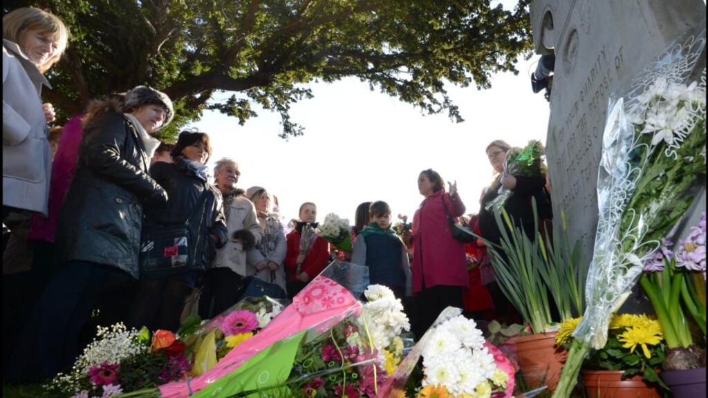 Justice For Magdalenes PRO Claire McGettrick with Mary Lou McDonald in Glasnevin Cemetary during a special ceremony to remember the deceased victims of the Magdalene Laundries earlier this year. Photograph: Brenda Fitzsimons / The Irish Times