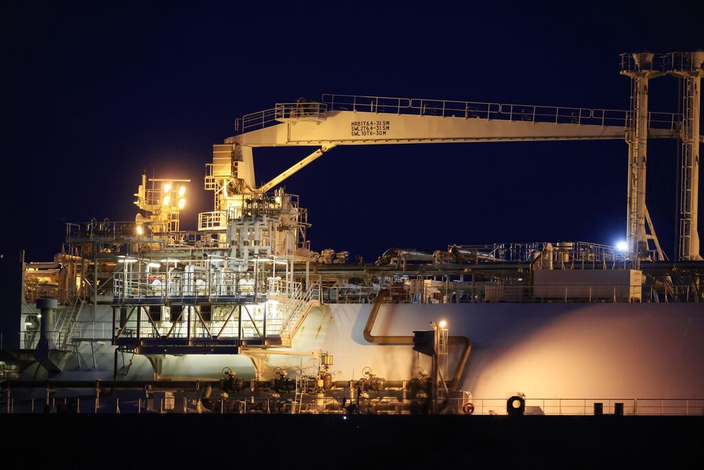 The Neptune liquid natural gas (LNG) floating storage vessel at Lubmin Terminal, Germany. LNG shipments helped boost European natural gas stocks. File photograph: Krisztian Bocsi/Bloomberg