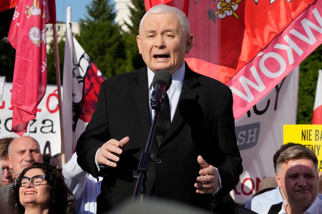 Leader of Poland’s Law and Justice party Jarosław Kaczynski: Many questions circulate about how the party used state funding to fuel its failed re-election attempt in 2023.
Photograph: Czarek Sokolowski/AP