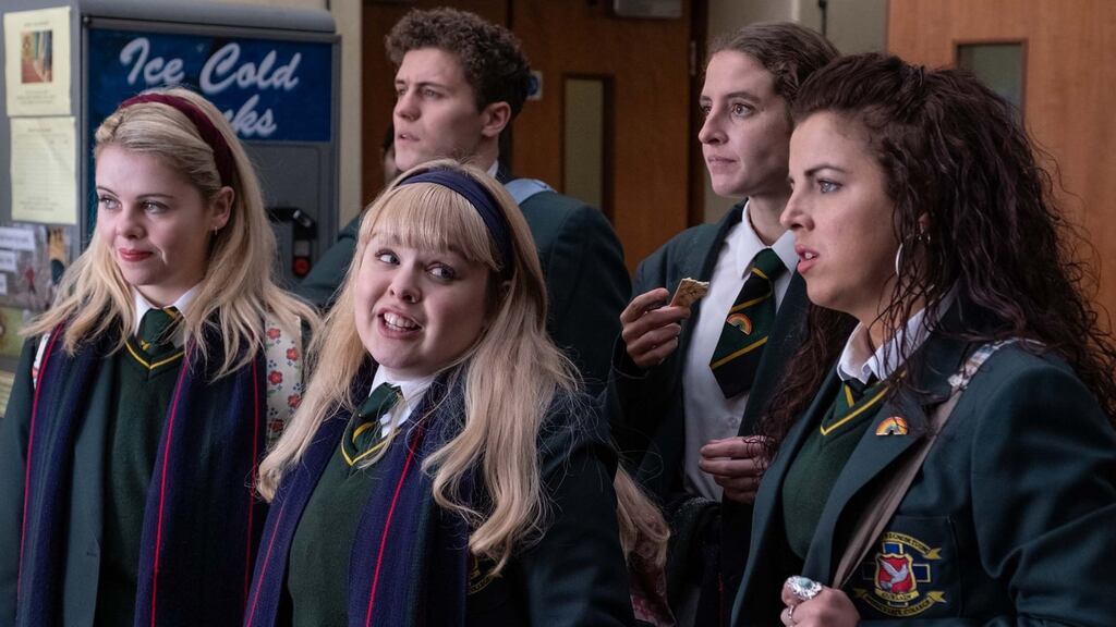Derry Girls: Saoirse-Monica Jackson, Nicola Coughlan, Dylan Llewellyn, Louisa Harland and Jamie-Lee O’Donnell. Photograph: Peter Marley/Channel 4