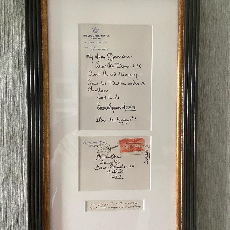 A letter from John Ford to Maureen O’Hara in the suite named after her at the Shelbourne