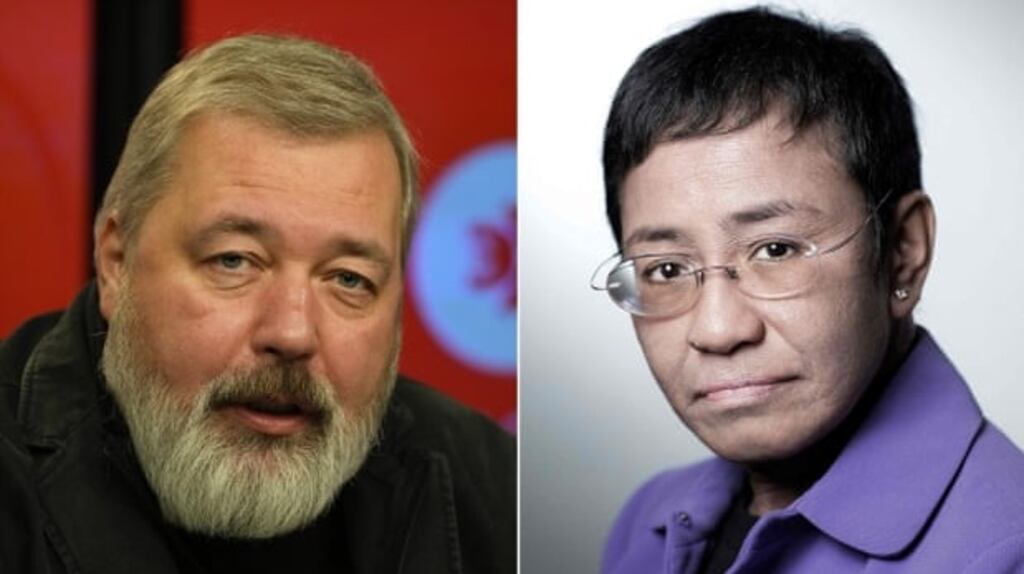 Dmitry Muratov and Maria Ressa are to receive the Nobel Peace Prize for their work. Photograph: Guardian/ AP