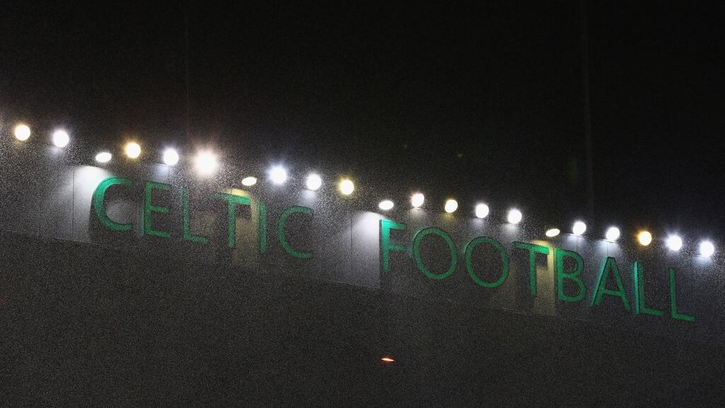 A general view of Celtic Park as rain falls prior to the  Europa League  match between Celtic  and  Ajax. Photograph:  Mark Runnacles/Getty Images