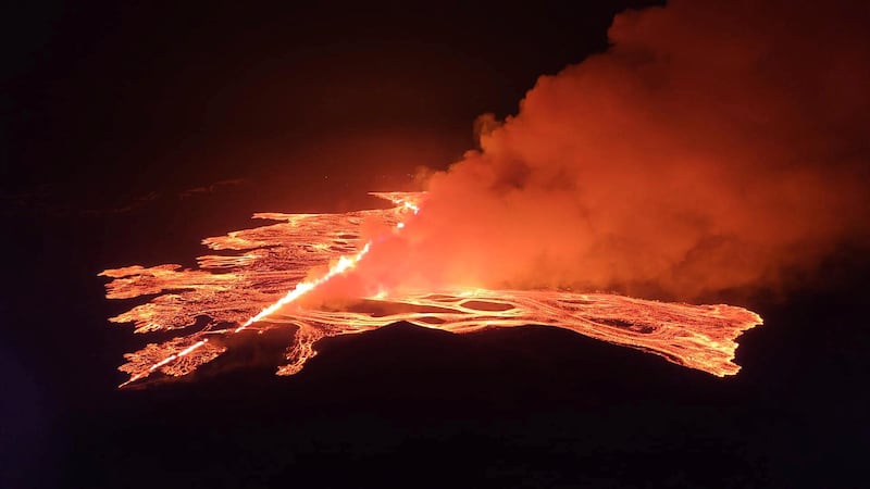 Lava erupts from a volcano in Iceland. Photograph: Iceland Civil Defence via AP