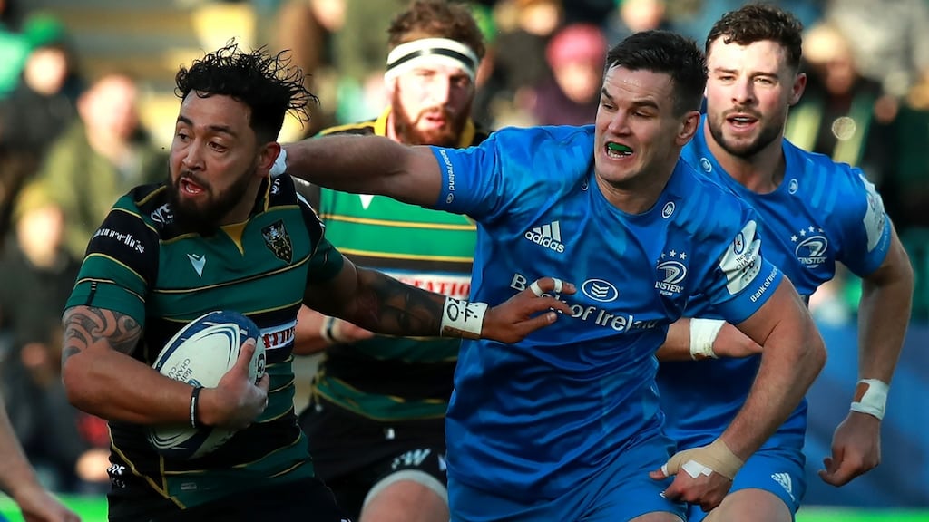 Johnny Sexton tries to tackle Matt Proctor during the Champions Cup clash between Leinster and Northampton Saints. Photo: David Rogers/Getty Images