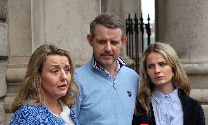 Fiona, Tim and Daisy Tuomey at the Four Courts, Dublin, this week.
Photograph: Dara Mac Dónaill