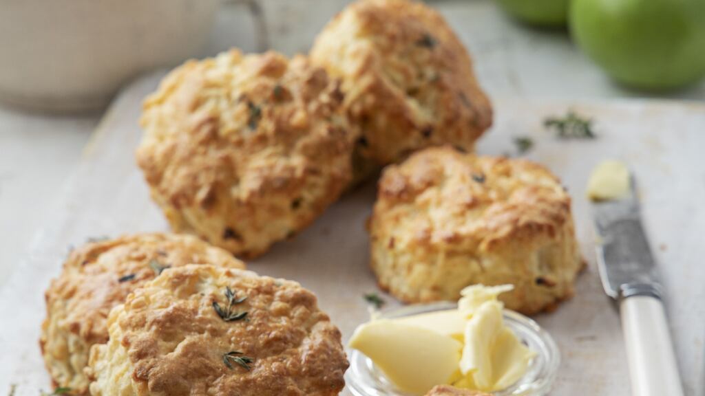 Apple, cheddar and thyme scones. Photograph: Harry Weir
