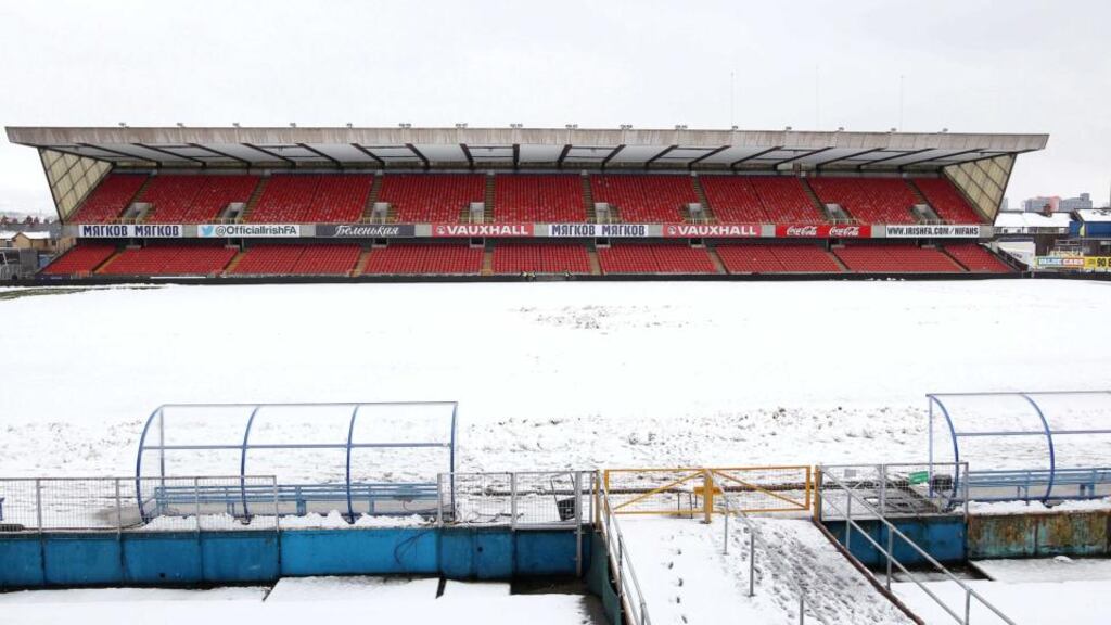 Northern Ireland’s World Cup qualifier against Russia was postponed due to snow at Windsor Park. Photograph: Jonathan Porter/Inpho/Presseye