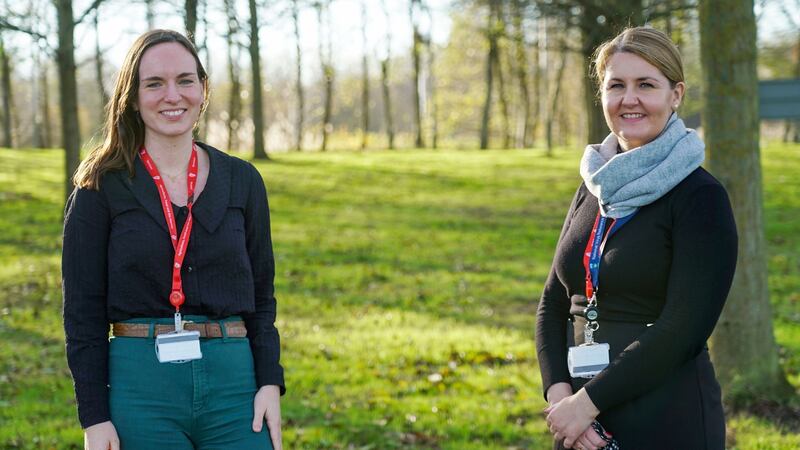 Dr Ciara Conlan, a registrar in medical virology (left), and Eibhlín Moss, who is the laboratory manager, at the new testing centre in Backweston, Co Kildare. Photograph: Enda O’Dowd
