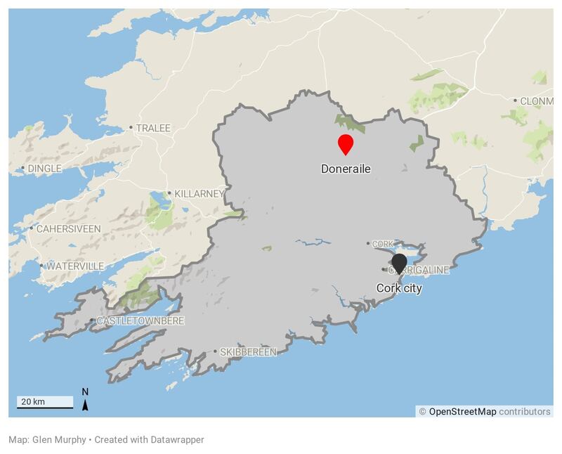 The car was found near Doneraile in the north of the county. Map: Datawrapper