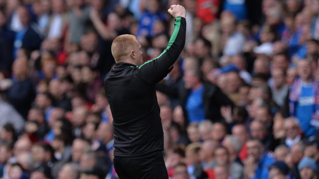 Neil Lennon will face no action from police over his behavior during Hibernian’s win over Rangers at Ibrox. Photograph: Mark Runnacles/Getty