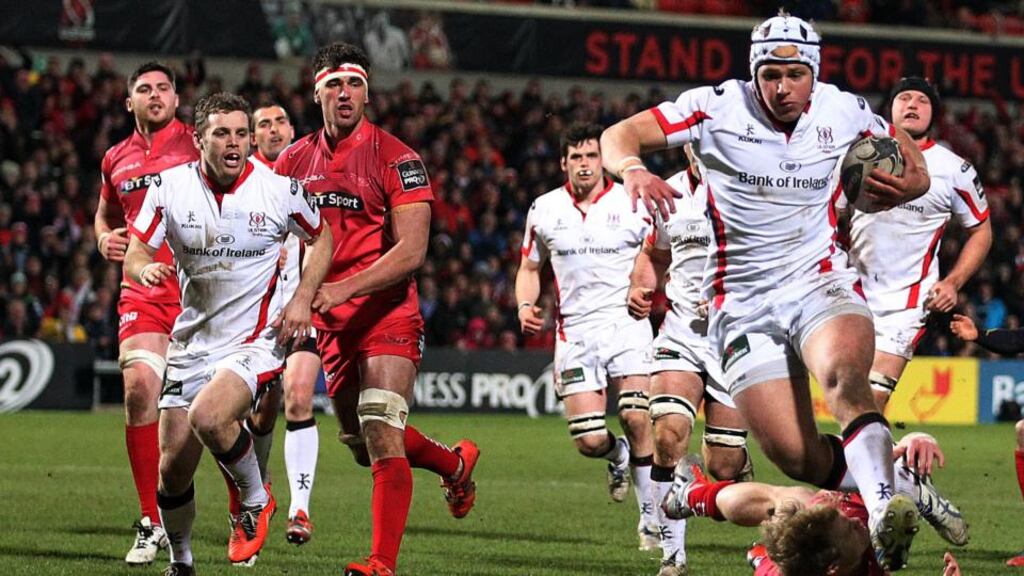 Ulster’s Luke Marshall has been given a five week ban for an alleged kick. Photograph: Russell Pritchard/Inpho