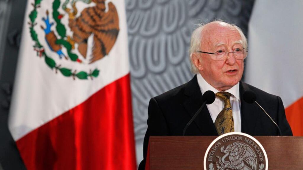 Ireland’s President Michael D Higgins speaks during a welcoming ceremony at the National Palace in Mexico City earlier this week. Photograph: Edgard Garrido/Reuters