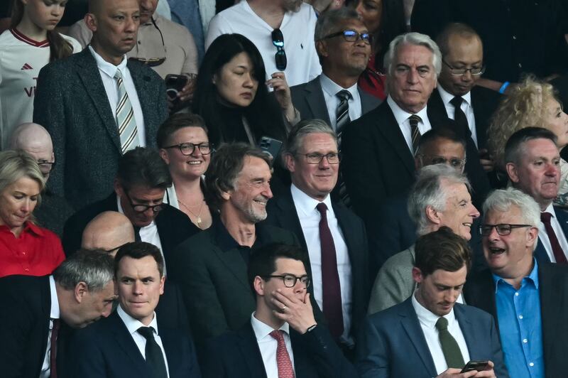 Jim Ratcliffe and Labour Party leader Keir Starmer watch on from the stands. Photograph: Paul Ellis/AFP via Getty