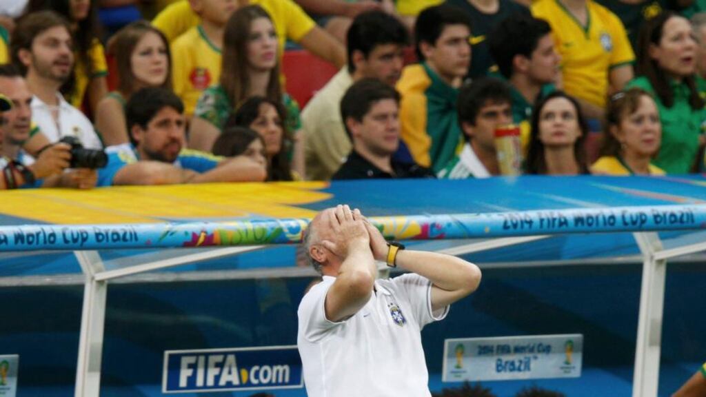 Brazil’s coach Luiz Felipe Scolari during the 3-0 defeat to the Netherlands in the 2014 World Cup third-place play-off at the Brasilia National Stadium. Photograph: Ueslei Marcelino / Reuters