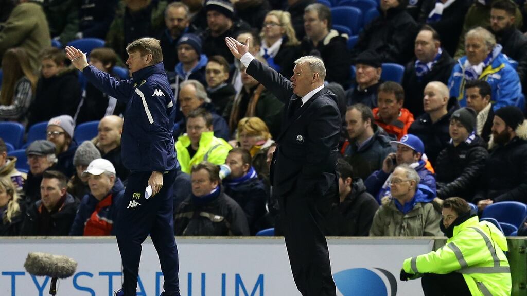 Leeds United boss Steve Evans has been instructed not to speak to the media after Monday night’s defeat to Brighton. Photograph: PA