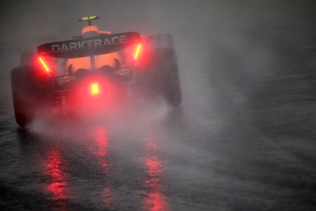 Lando Norris of Britain driving the McLaren MCL38 Mercedes on track during qualifying. Photograph: Clive Mason/Getty