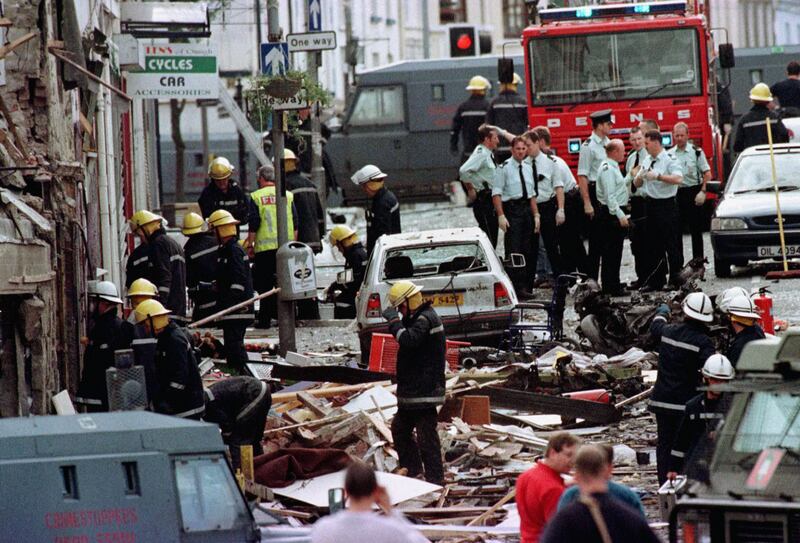 The aftermath of the car bomb in Omagh, Co Tyrone, on August 15, 1998. Photograph: Paul McErlane/PA