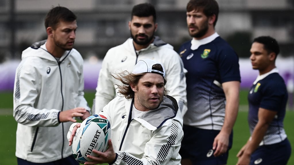 South Africa’s Faf de Klerk trains ahead of Saturday’s Rugby World Cup final. Photograph: Anne-Christine Pouloulat/AFP/Getty