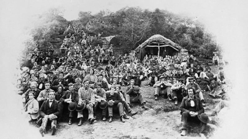 Makeshift Mass: an open-air congregation at Bunlin River Bridge, in Co Donegal. Photograph: A Ayton/Sean Sexton/Getty