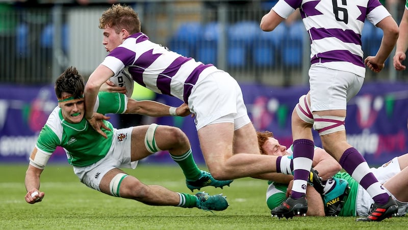 Gonzaga’s Conor Hennessy with Calum Doyle of Clongowes. Photograph: Gary Carr/Inpho