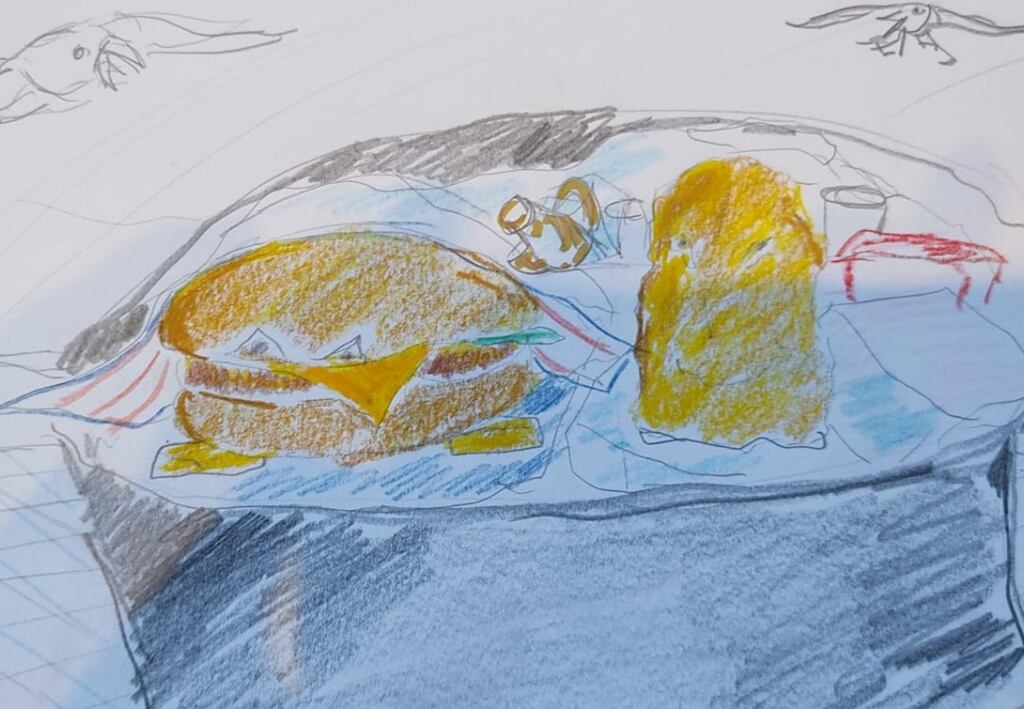 Cheesy was trying to get out of the bin and at that moment he saw a spicy nugget