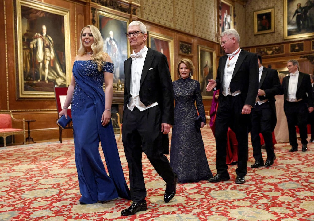 Apple chief executive Tim Cook and Tiffany Trump attending the state visit by US president Donald Trump at Windsor Castle on Wednesday night. Photograph: Kevin Lamarque/WPA Pool/Getty Images