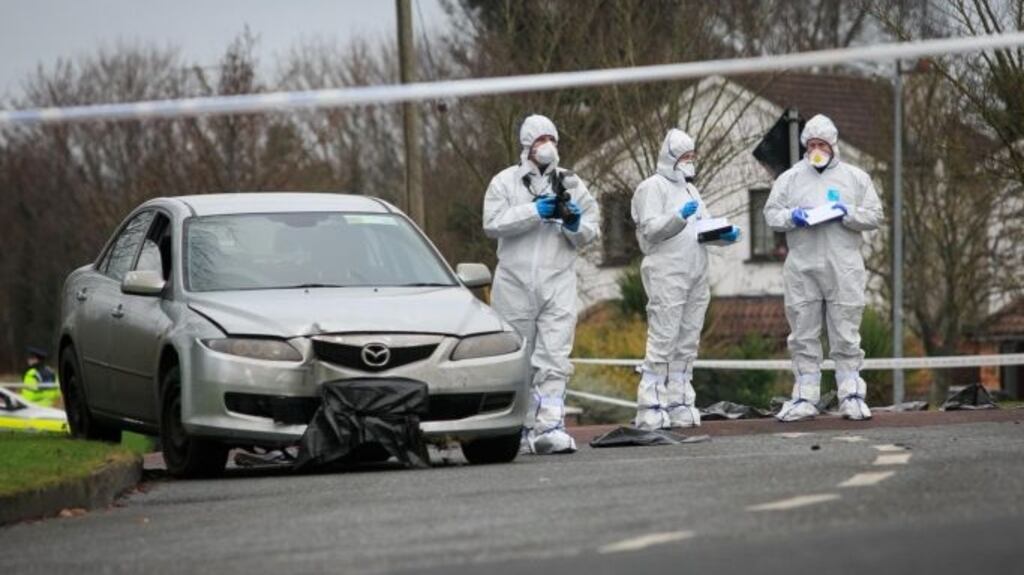 Gardaí at the scene of a murder at Esker Glebe, Lucan, Co Dublin. Photograph: Gareth Chaney/Collins