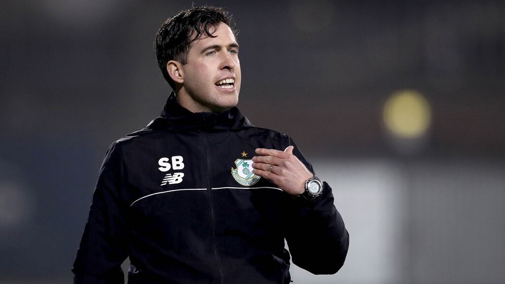 Stephen Bradley: brings his Shamrock Rovers side to Oriel Park for their opening league game of the season. Photograph: Ryan Byrne/Inpho