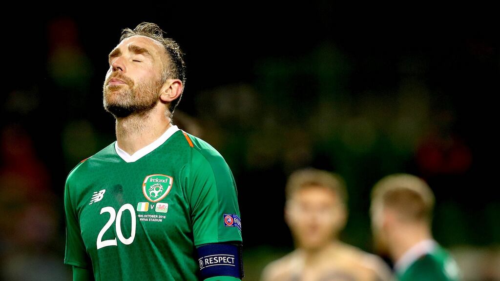 Ireland’s Richard Keogh is out for the rest of the season after sustaining a knee injury in a car crash on Wednesday night. Photo: Ryan Byrne/Inpho