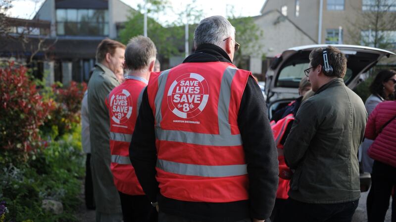 No campaigners ahead of the referendum on the Eighth Amendment canvass doorsteps in Castleknock, Dublin. Photograph: Aidan Crawley