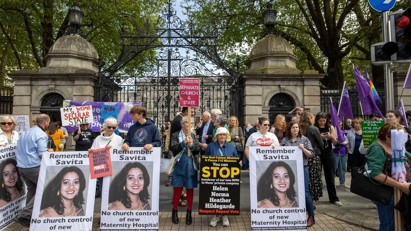 No church control of new maternity hospital: Images of the late Savita Halappanavar during the protest outside the Dáil on Saturday. Photograph: Tom Honan for The Irish Times.