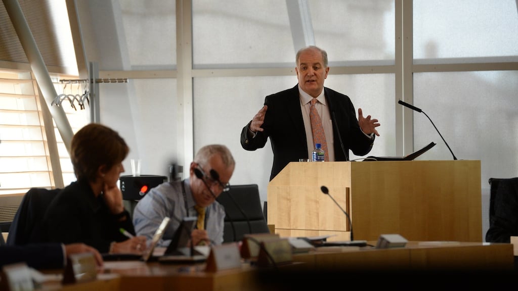 Gavin Duffy pitches his presidential nomination campaign to Kildare County Council members in Naas, Co Kildare. Photograph: Dara Mac Dónaill/The Irish Times