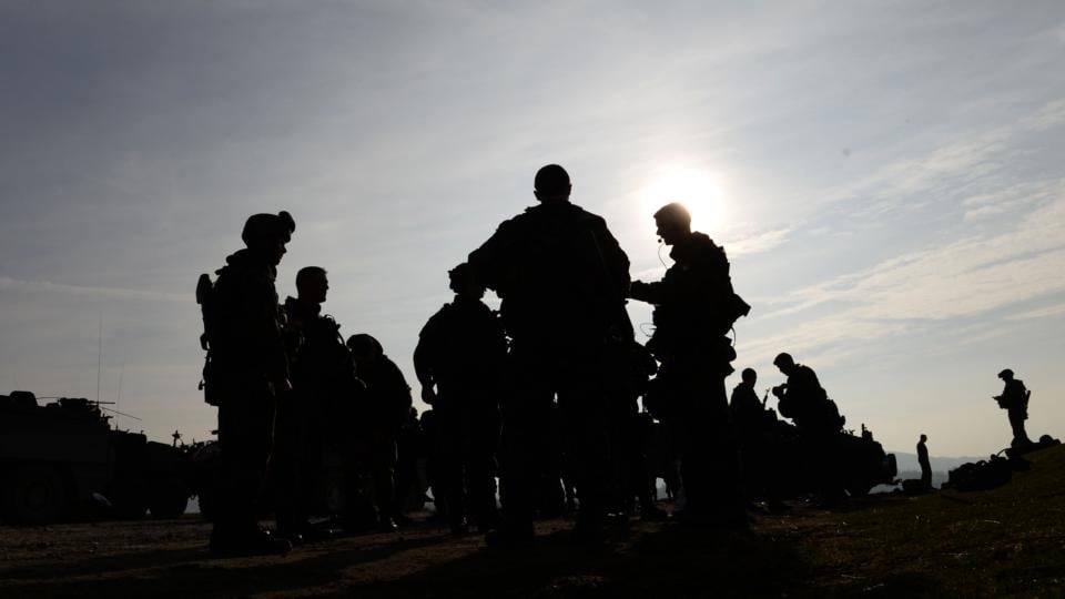 Training: members of the 48th Infantry Group at Camp Coolmoney, in the Glen of Imaal, before departing for UN duty in Syria. Photograph: Dara Mac Dónaill