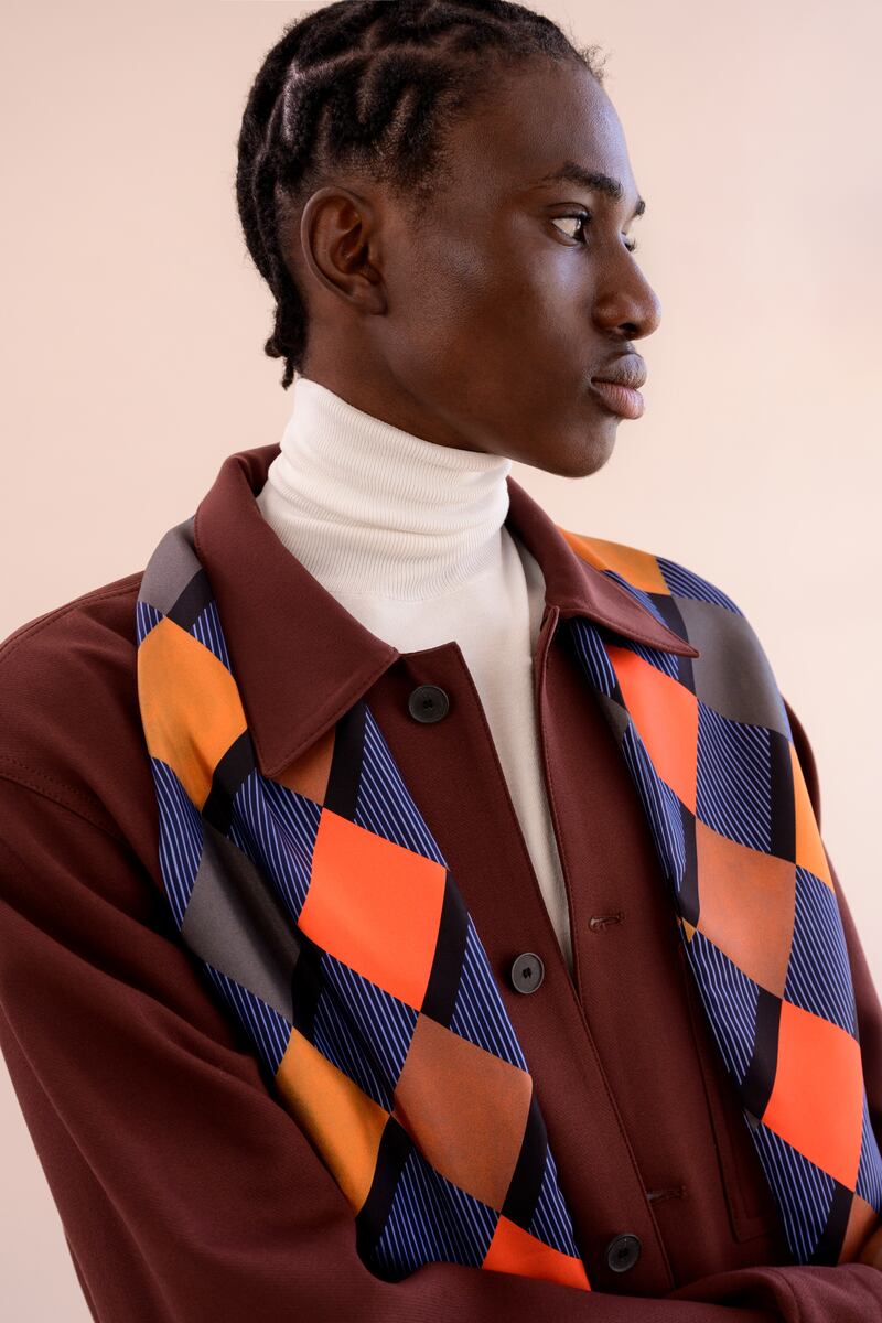 Navy and orange silk scarf €259, Tidings by Niamh Gillespie