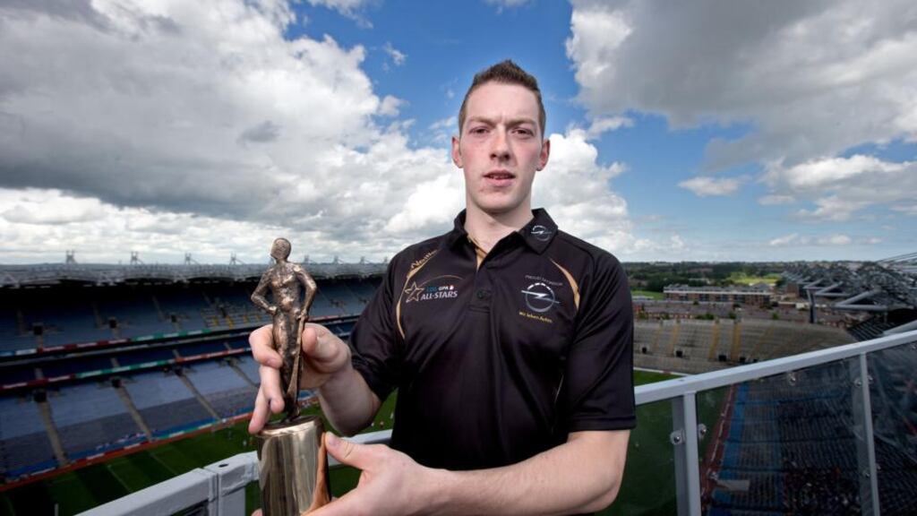 Laois’s Stephen Maher with his GAA GPA Player of the Month award for May, at Croke Park. Photo: Ryan Byrne/Inpho