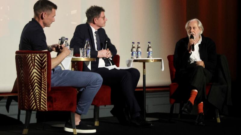 David Puttman with the British ambassador to Ireland, Paul Johnston, and the former Irish Olympic athlete David Gillick at a special screening of Chariots of Fire in the Stella Cinema in Rathmines. Photograph: Ronan McGreevy