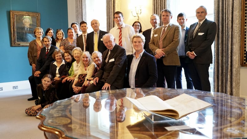 Wednesday in the Irish Embassy in London was the first, and perhaps the last, time that the families from the British and Irish sides of the Anglo-Irish Treaty negotiations came together in one place. Photograph: Enda O’Dowd