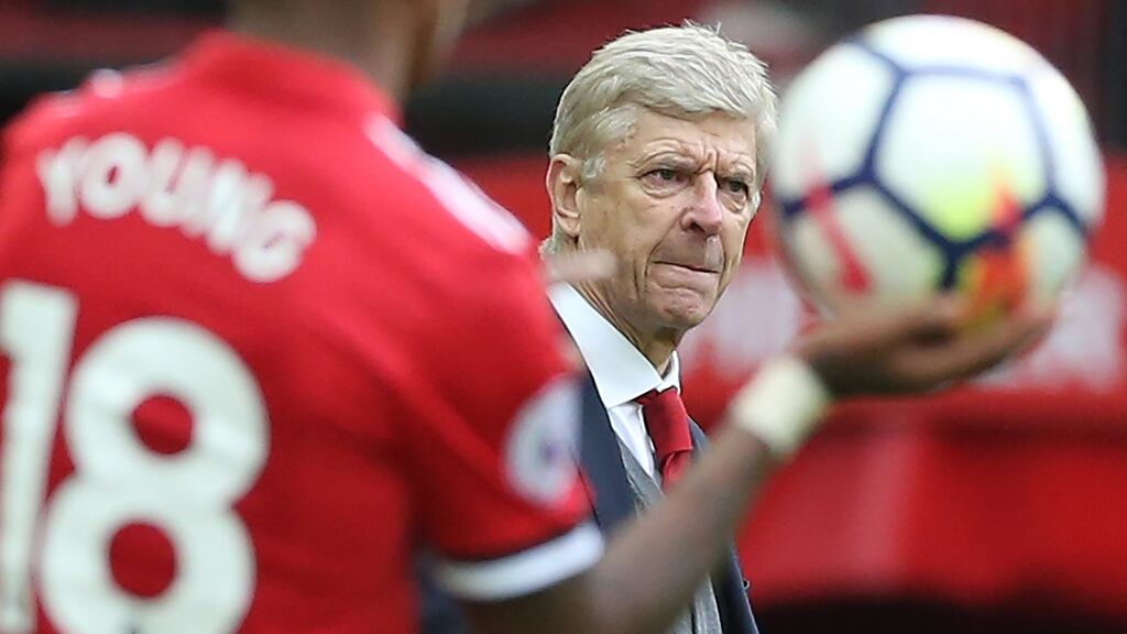 Arsenal manager Arsene Wenger reacts during his team’s match against Manchester United at Old Trafford on April 29th. Photograph: Nigel Roddis/EPA