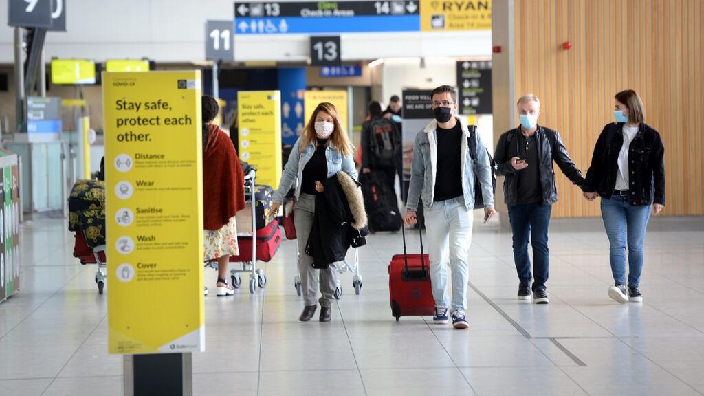 Passengers at the Terminal 1 departures check-in area in Dublin airport last weekend. Photograph: Dara Mac Dónaill