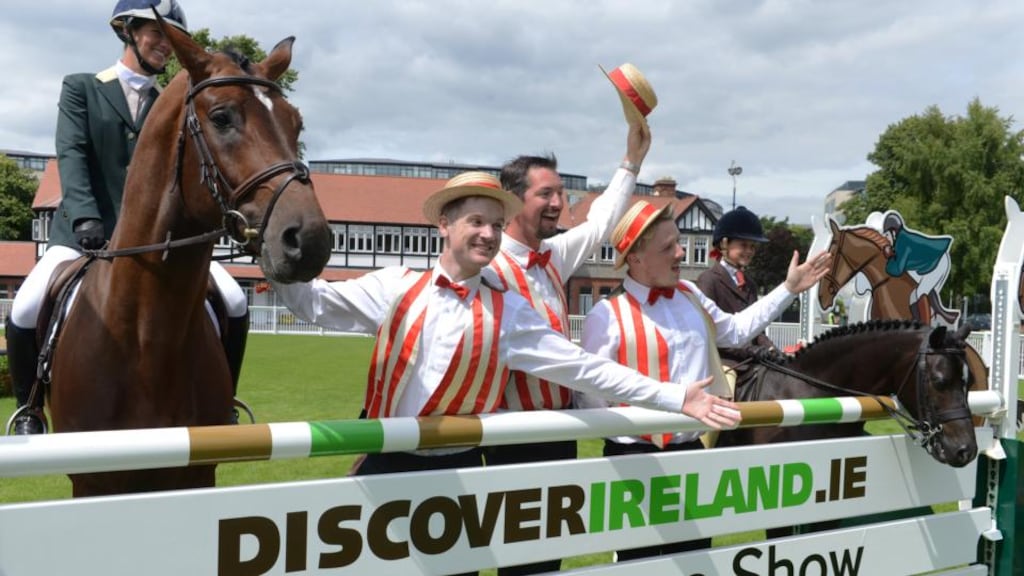 International rider Nicola Fitzgibbon on Eliot and barbershop singers at the RDS for the launch of this year’s Discover Ireland Horse Show. Photograph: Cyril Byrne