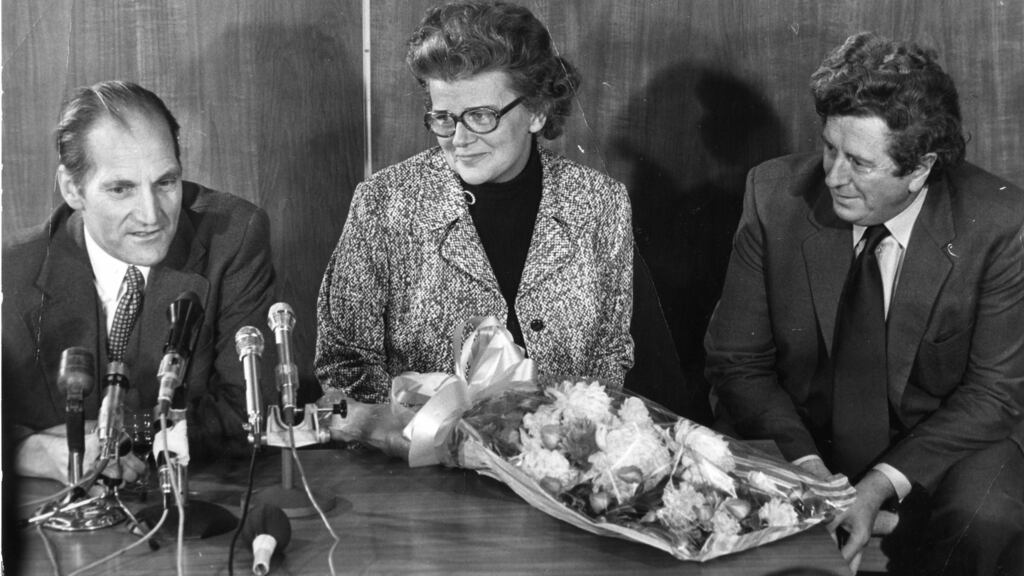 Dr Tiede Herrema with his wife Elisabeth and the then minister for foreign affairs Garret FitzGerald, at Dublin Airport in 1975. Photograph: Dermot O’Shea/The Irish Times