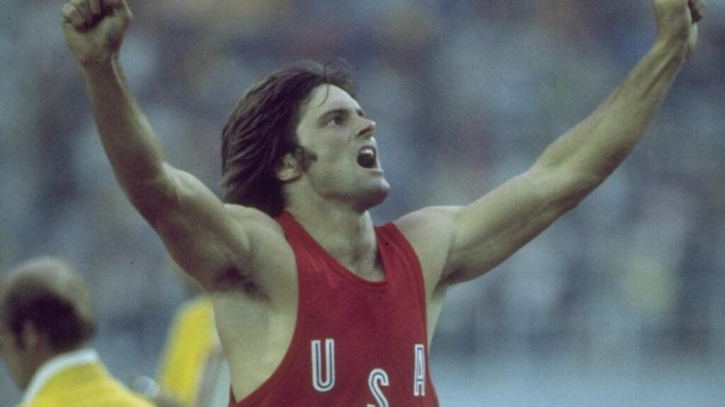 Bruce Jenner after the 1,500 metres which sealed his win at the 1976 Olympic decathlon in Montreal. Photograph: Allsport UK/Allsport